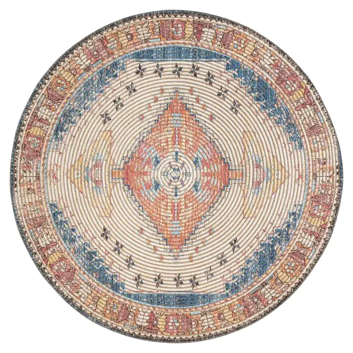 Beso Round Ivory and Red Distressed Jute Blend Area Rug