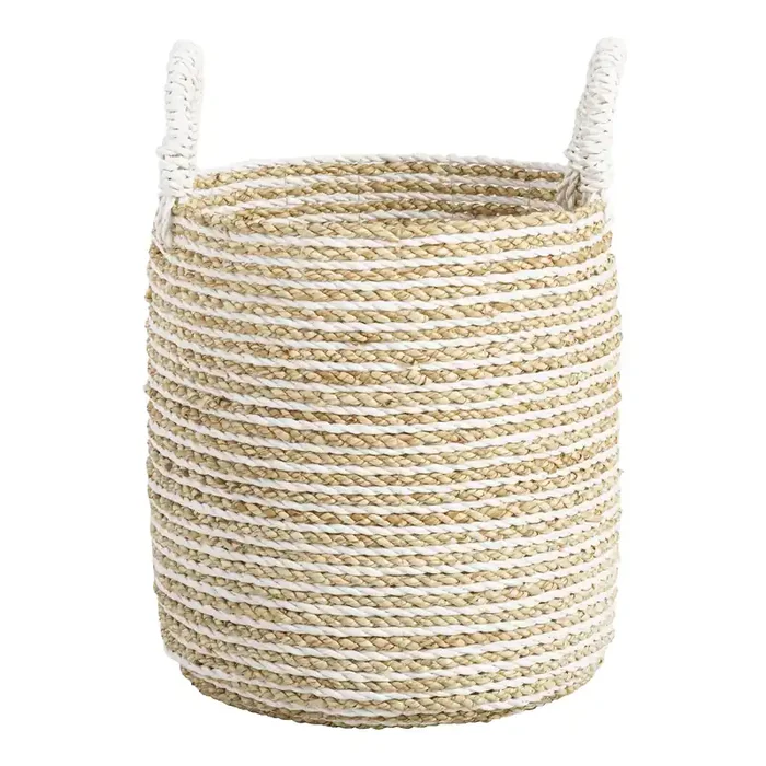 Bianca Striped Seagrass Tote Basket
