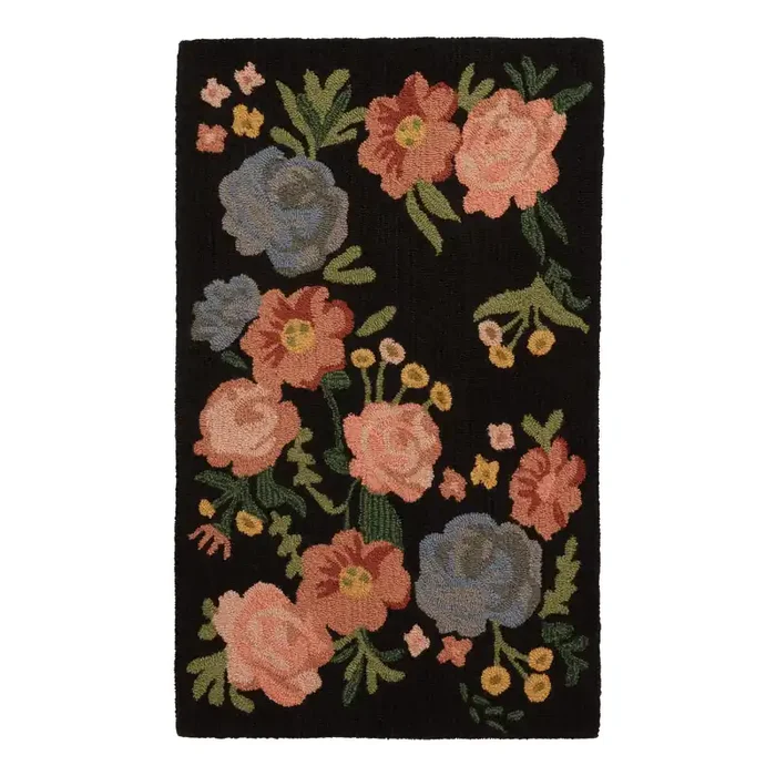 Black and Blush Floral Tufted Area Rug