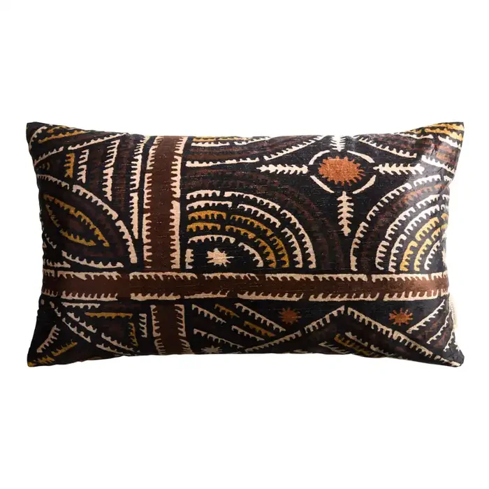 Black and Brown Velvet Cross Lumbar Pillow