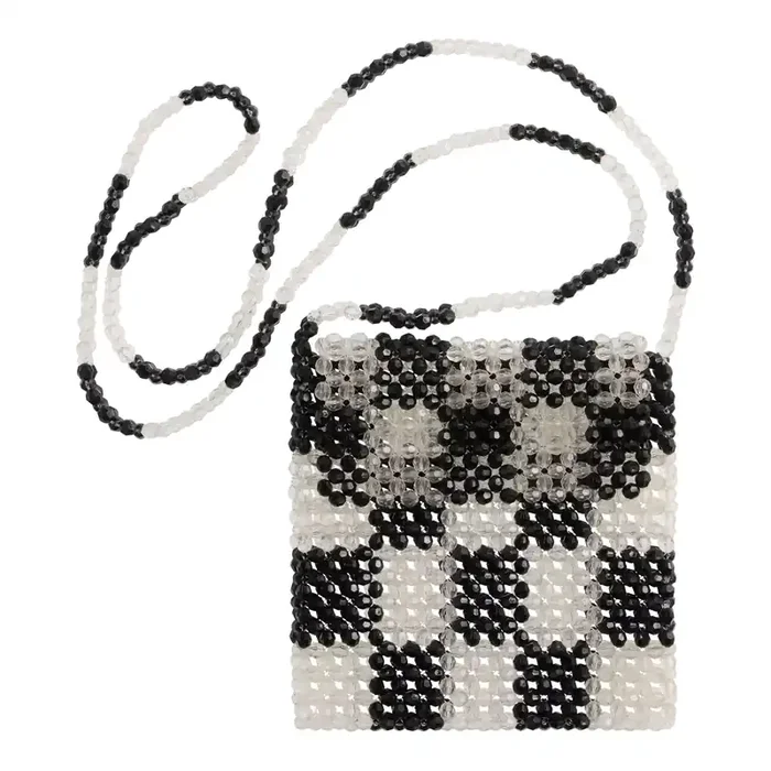 Black and Clear Checkered Bead Crossbody Bag