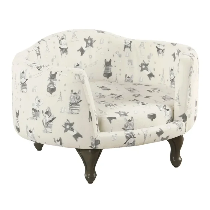 Black and Cream French Bulldog Raised Upholstered Pet Bed