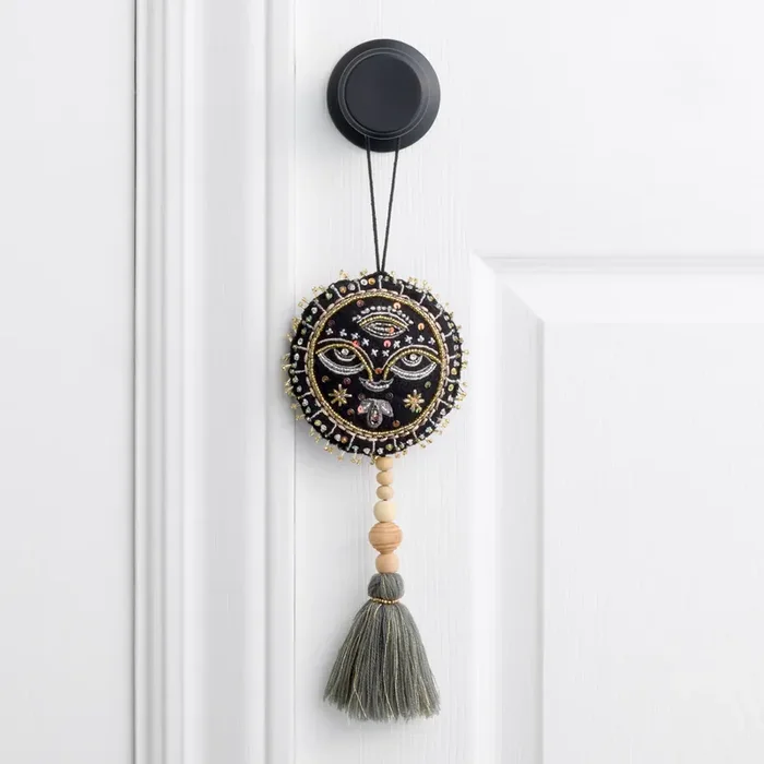 Black and Gold Sun Beaded Embroidered Door Hanger Decor