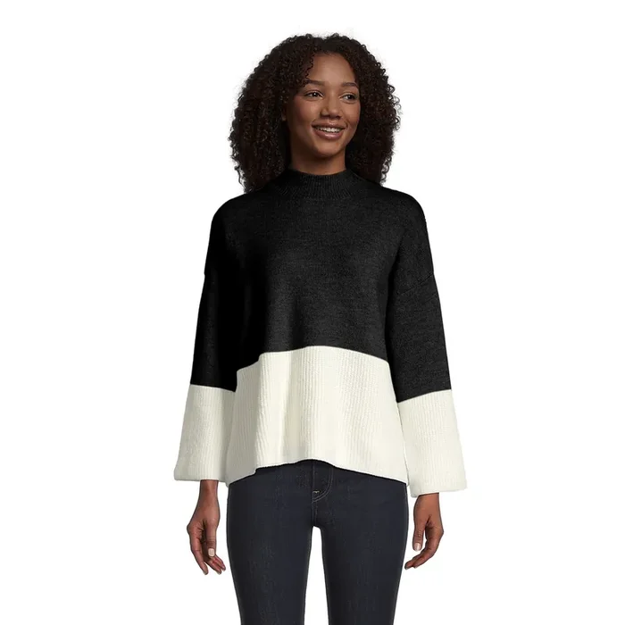 Black and Ivory Color Block Mock Neck Lounge Sweater
