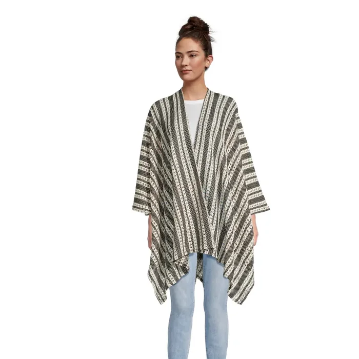 Black and Ivory Crochet Open Front Wrap Kimono