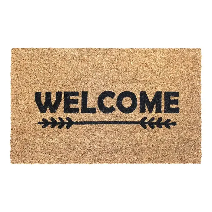 Black and Natural Welcome Coir Doormat
