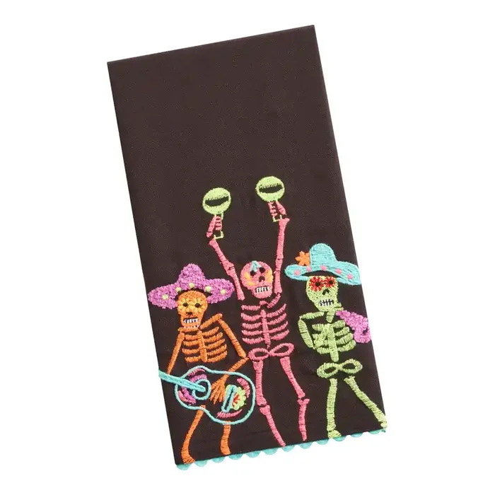 Black and Neon Dancing Skeleton Embroidered Kitchen Towel