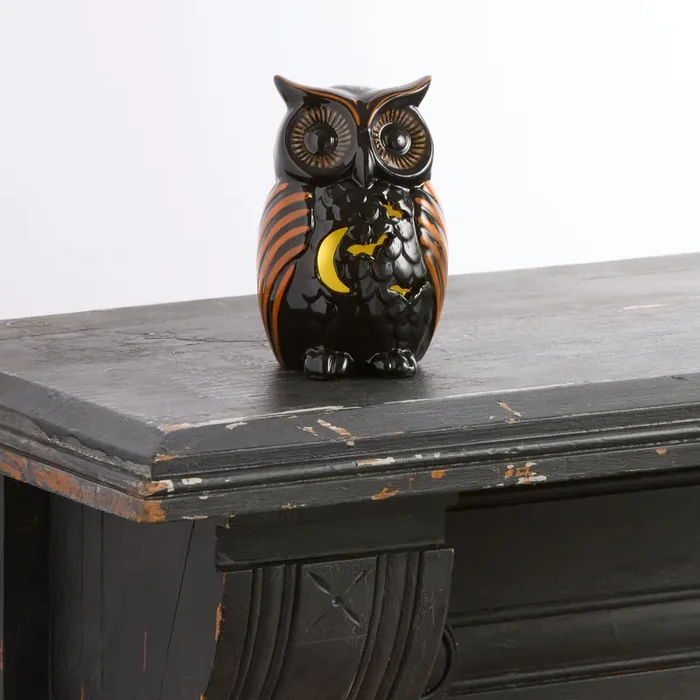 Black and Orange Ceramic Owl LED Light Up Decor
