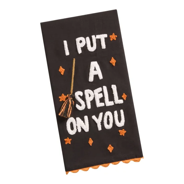 Black and Orange I Put a Spell on You Embroidered Kitchen Towel
