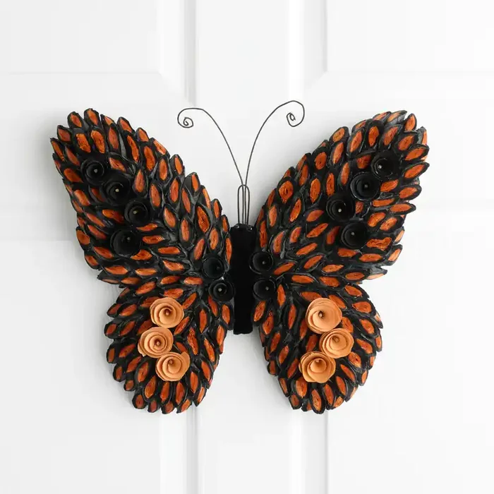 Black and Orange Wood Curl Butterfly Wreath