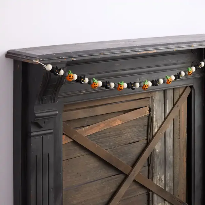 Black and Orange Wool Pumpkin Pom Pom Garland