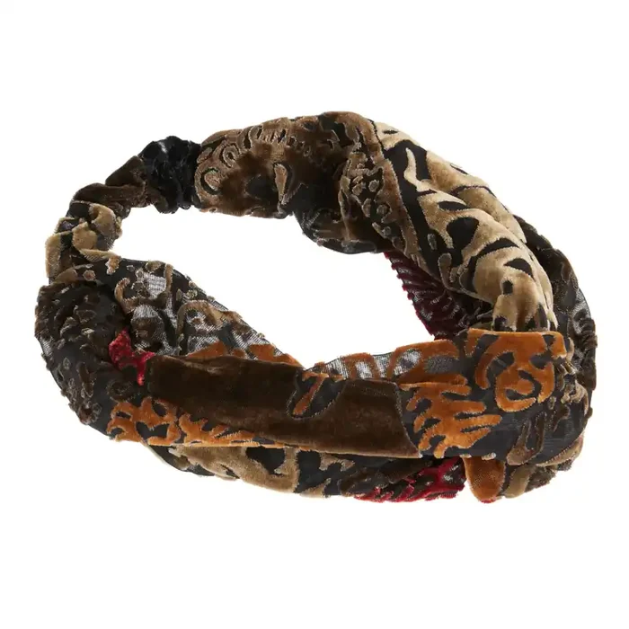 Black And Red Abstract Burnout Velvet Knotted Headband