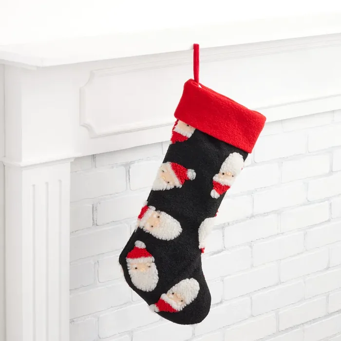 Black And Red Fleece Santa Christmas Stocking