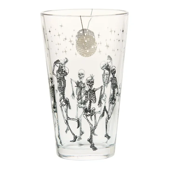 Black And Silver Disco Dancing Skeleton Pint Glass