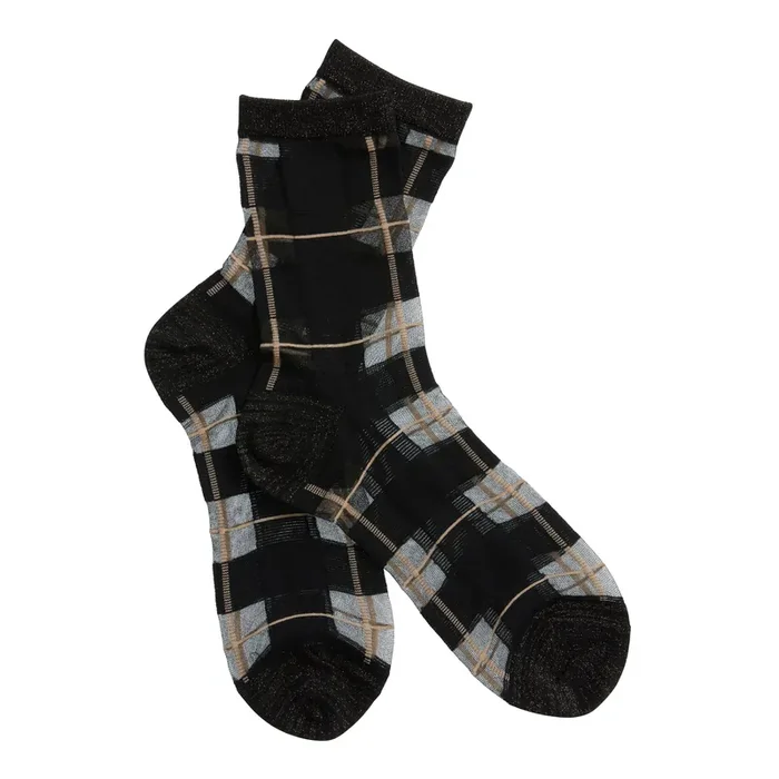 Black and Taupe Plaid Sheer Socks