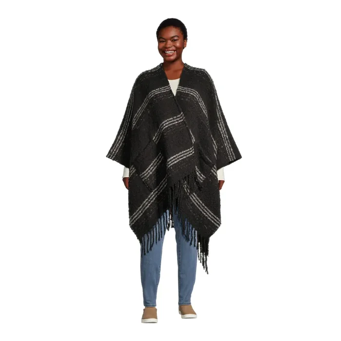 Black and White Mixed Print Wrap with Pockets