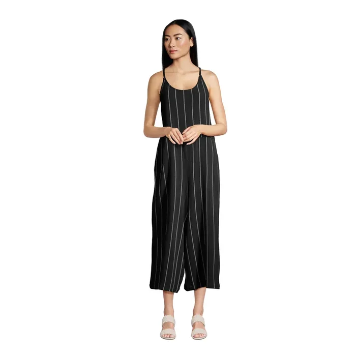 Black and White Stripe Khadi Lounge Jumpsuit with Pockets