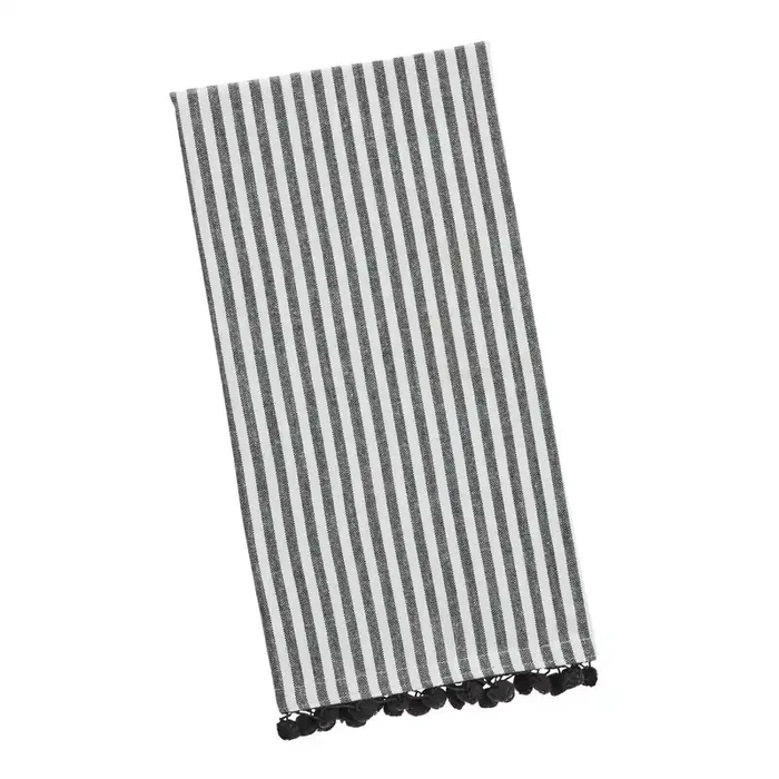 Black And White Stripe Pom Pom Kitchen Towel