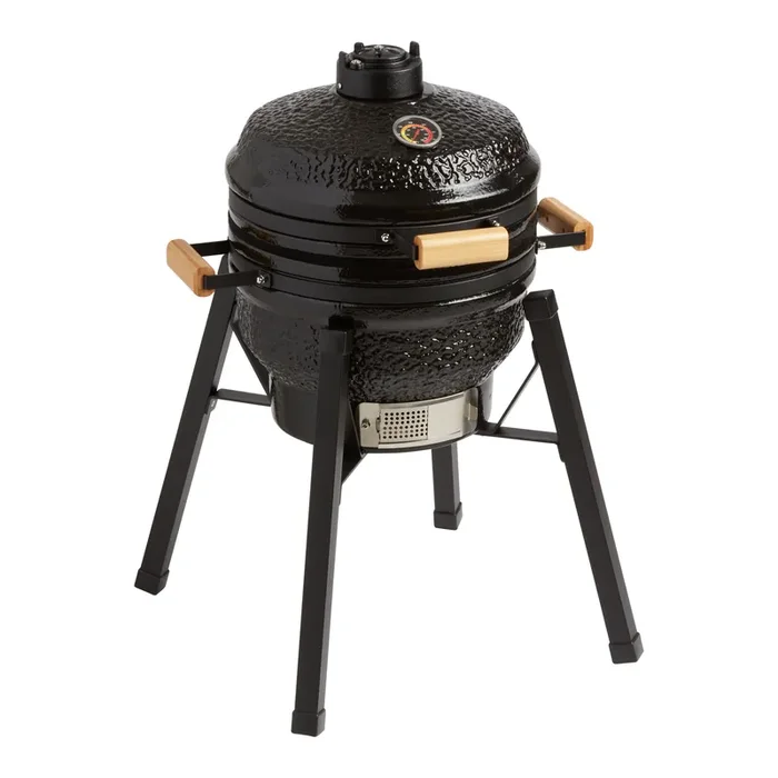 Black Cast Iron and Ceramic Kamado Grill with Stand