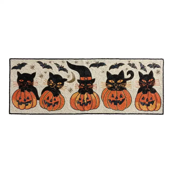 Black Cats and Jack-o‘-Lanterns Beaded Table Runner