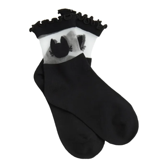 Black Cats Ruffle Sheer Socks
