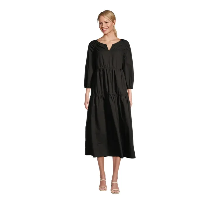 Black Cotton Poplin Ruched Dress