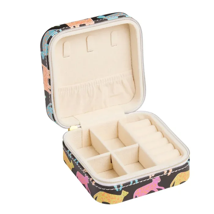 Black Faux Leather Cats Travel Jewelry Box