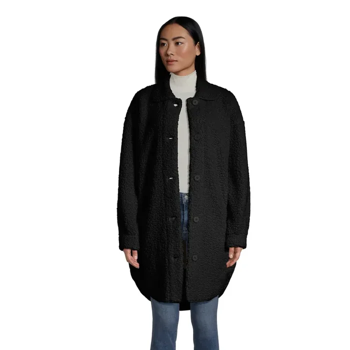 Black Faux Sherpa Shirt Jacket with Pockets