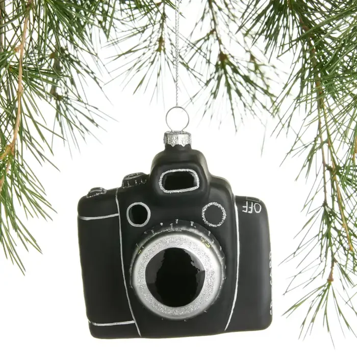 Black Glass Classic Camera Ornament
