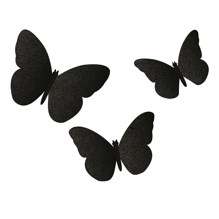 Black Glitter Butterfly Adhesive Decor 24 Piece