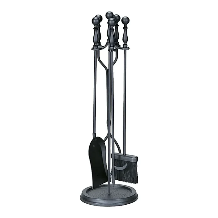 Black Iron Ball Handle 5 Piece Fireplace Tool Set
