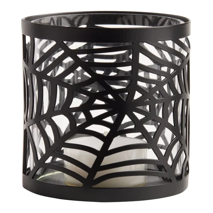 Black Metal and Glass Spiderweb Tealight Candle Holder