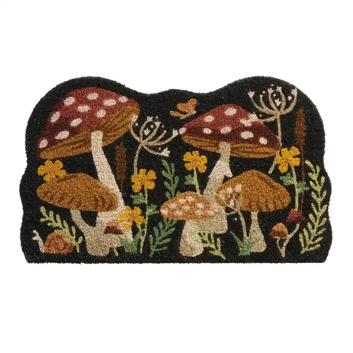 Black Multicolor Mushroom Forest Coir Doormat