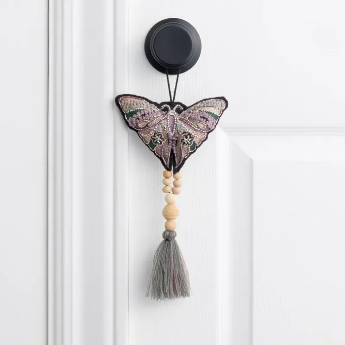 Black Night Moth Beaded Embroidered Door Hanger Decor