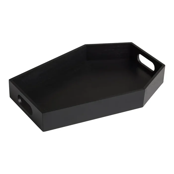 Black Pine Wood Casket Shaped Halloween Serving Tray