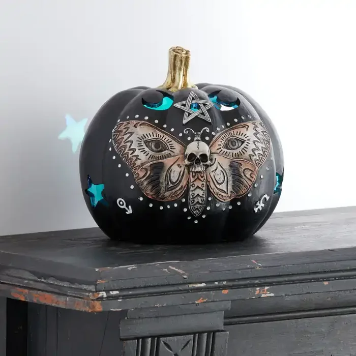 Black Pumpkin With Creepy Moth LED Light Up Decor