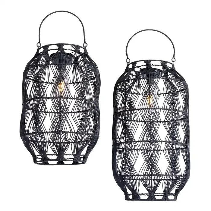 Black Rattan Cylinder Solar LED Floor Lantern