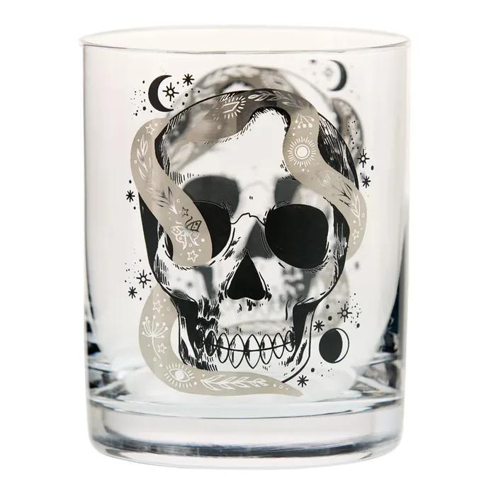 Black Skull and Snake Double Old Fashioned Glass