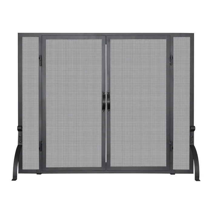 Black Steel Mesh 2 Door Single Panel Fireplace Screen