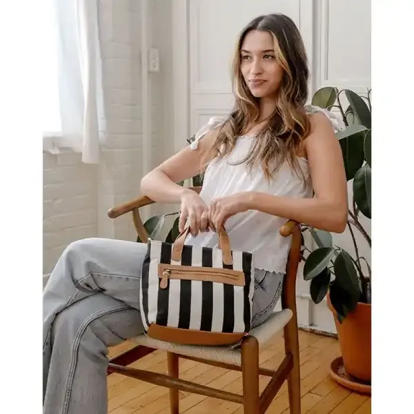 BLACK STRIPE MINI CANVAS TOTE