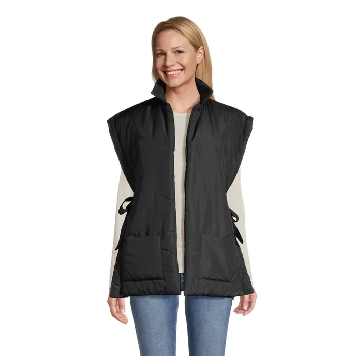 Black Tie-Side Puffer Vest with Pockets