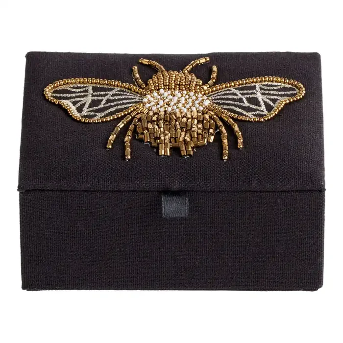 Black Twill Beaded Bee Jewelry Box