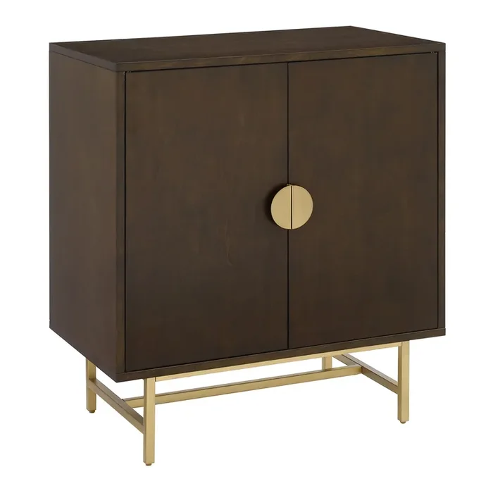Blair Dark Brown and Gold Metal Bar Cabinet