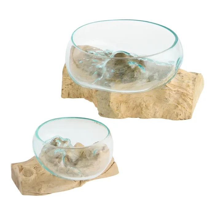 Bleached Driftwood and Blown Glass Bowl Decor