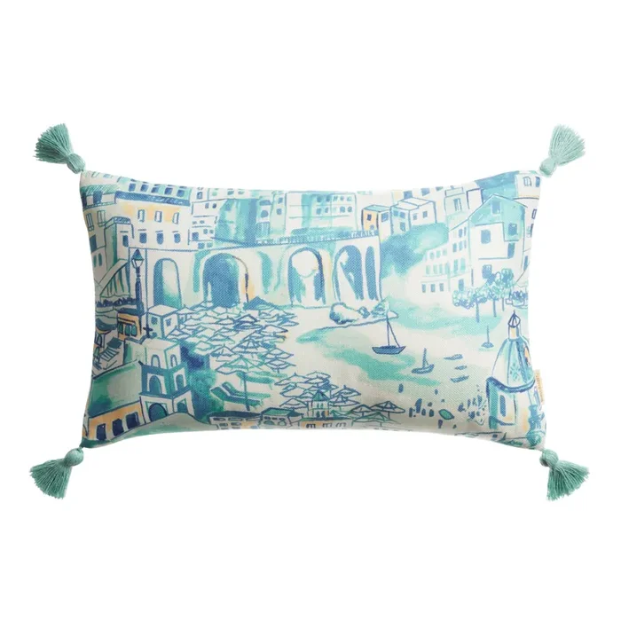 Blue Amalfi Print Indoor Outdoor Lumbar Pillow