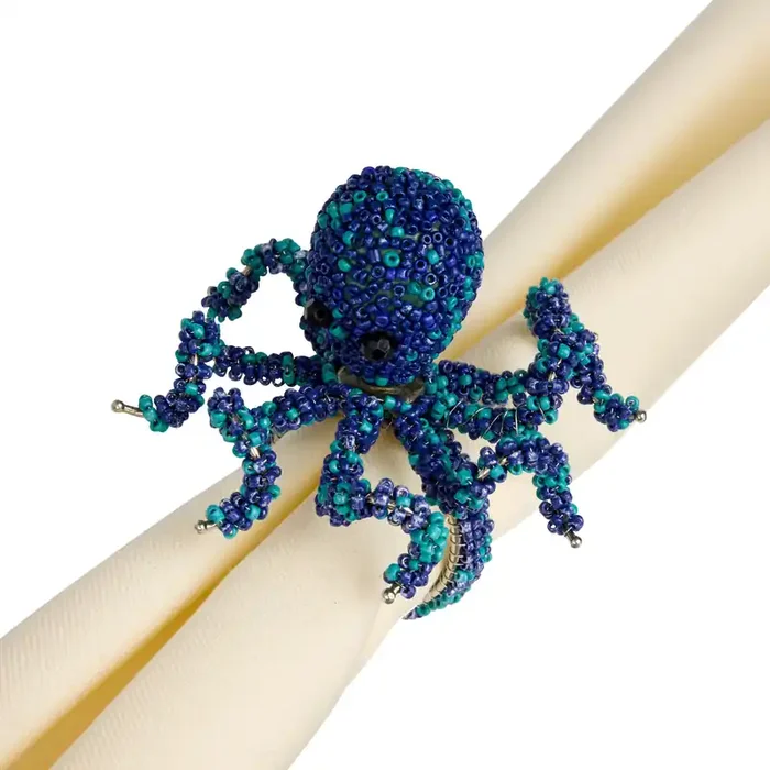 Blue and Aqua Octopus Beaded Napkin Ring