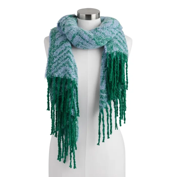 Blue and Green Chevron Brushed Scarf