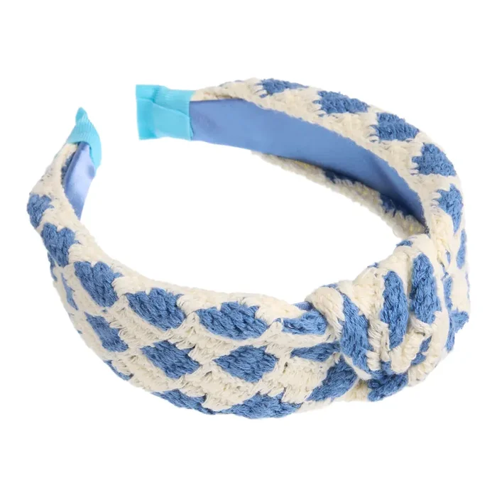 Blue and Ivory Woven Diamond Knotted Headband