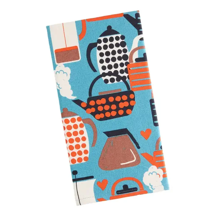 Blue and Orange Retro Coffee Terry Kitchen Towel