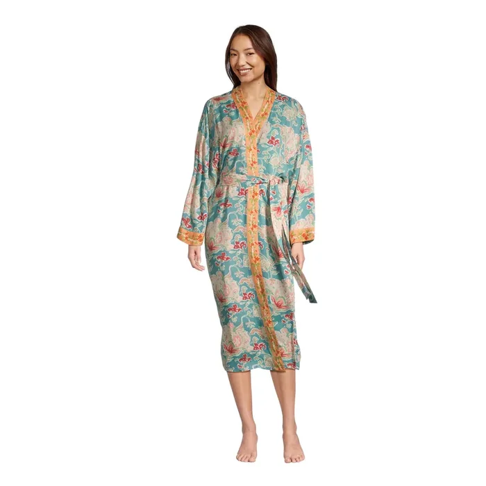 Blue and Orange Watercolor Floral Robe